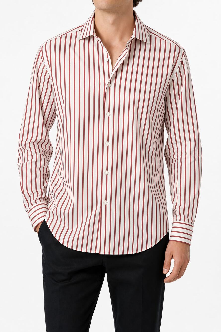 BOSS Hugo Boss Men's Red White Stripe "Gordon" Cotton Long Sleeve Shirt 18/46